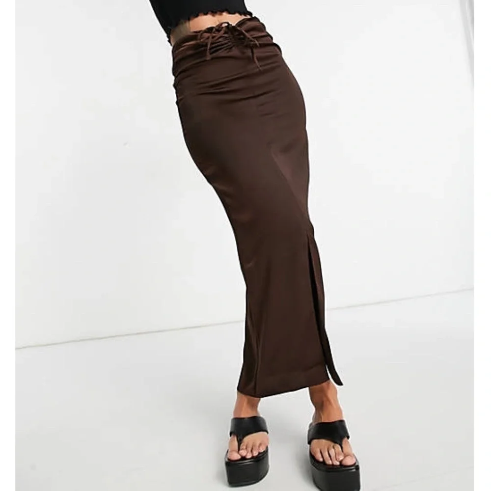 Asos Design Satin Midi Skirt w/ Ruched Detail - 8